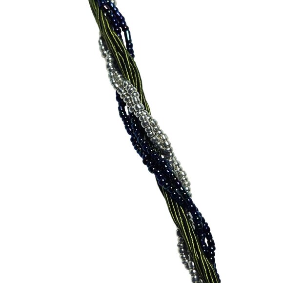 Twisted Multi Strand Seed Bead Necklace With Green Sun Pendant (5888) - Picture 4 of 7